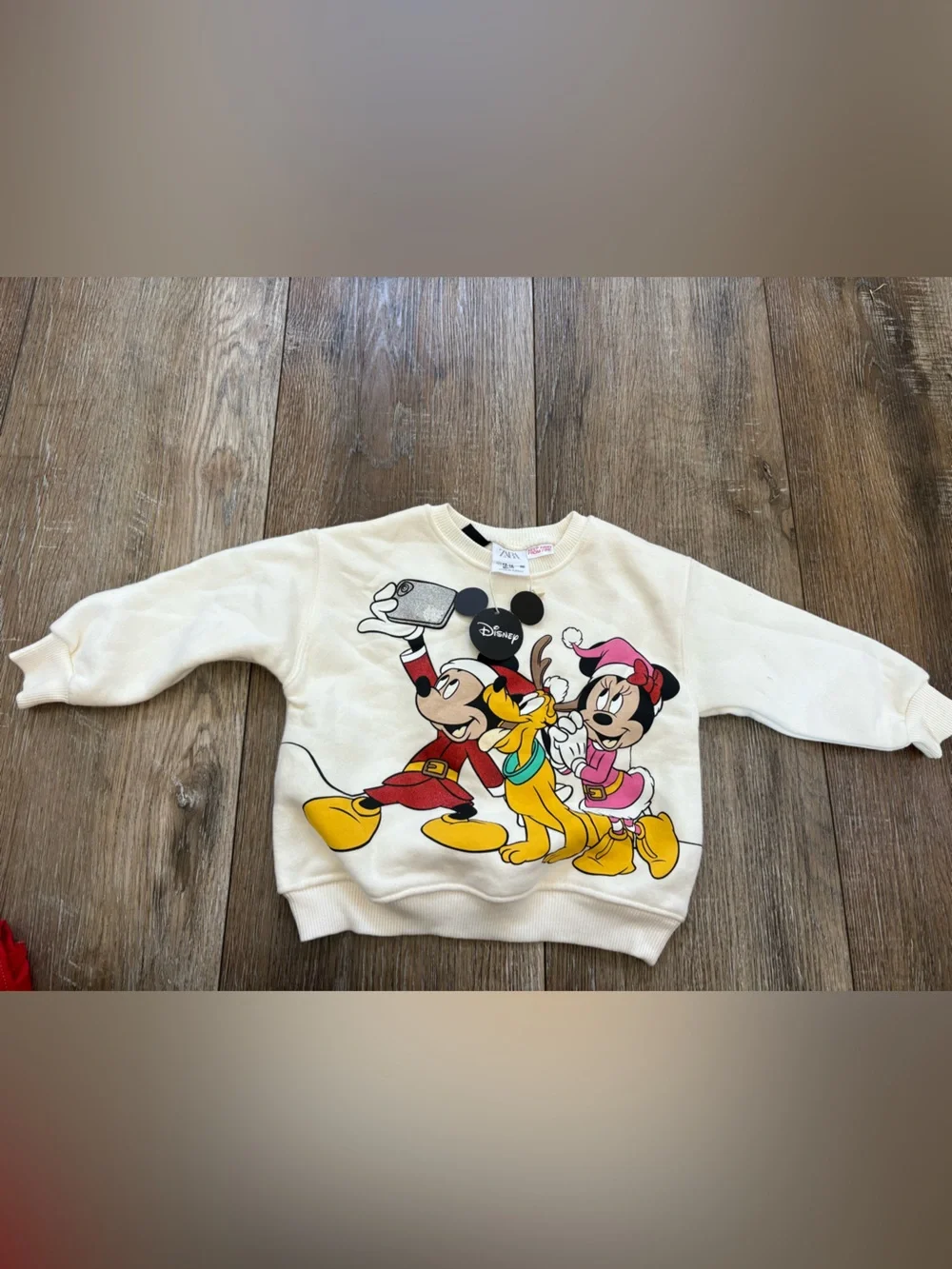 NWT Zara Kids Sweatshirt Christmas Mickey, Minnie & Pluto Graphic 12-18 months